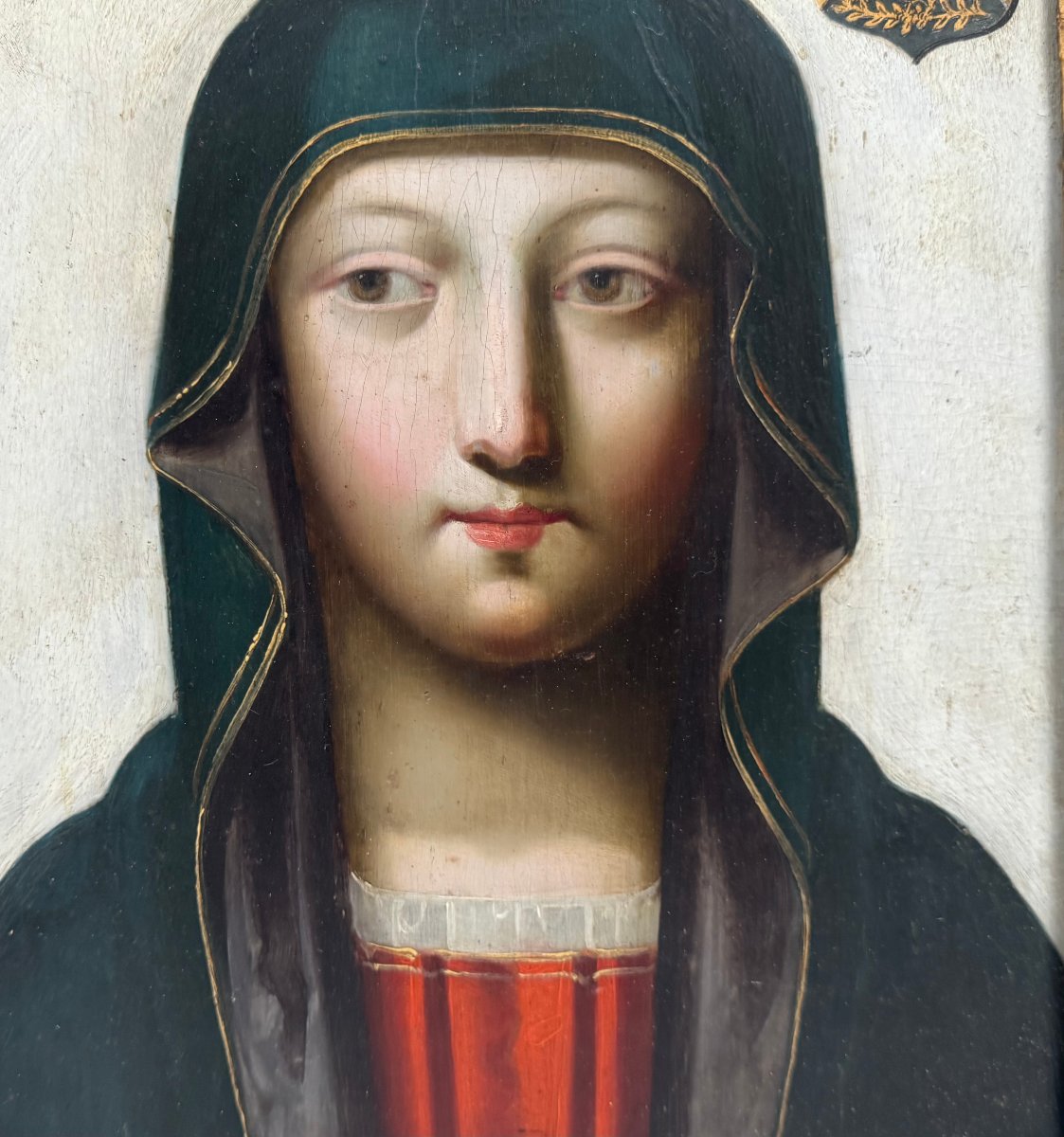 La Vierge Marie et Jesus , huile sur bois  XVIIIème-photo-2