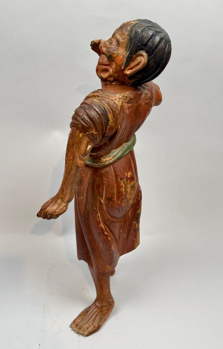 Statue japonaise  en bois polychrome -photo-2