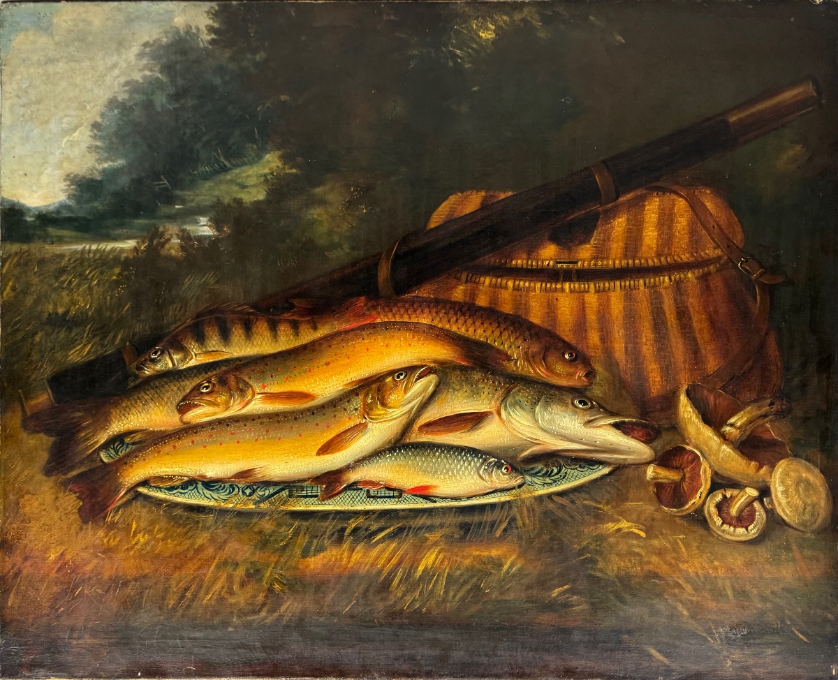 Nature morte aux poissons école anglaise 