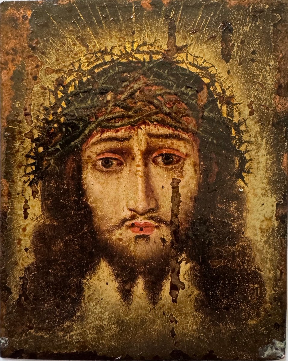 Small, Double-sided Devotional Object On Copper, “ecce Homo” And “saint In Prayer,” 17th Century -photo-5