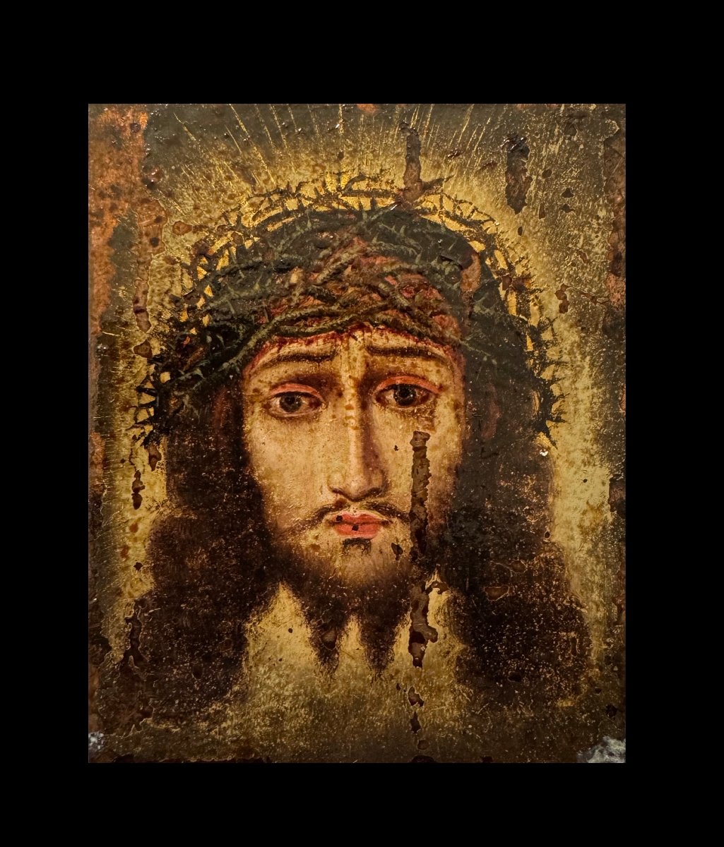 Small, Double-sided Devotional Object On Copper, “ecce Homo” And “saint In Prayer,” 17th Century 