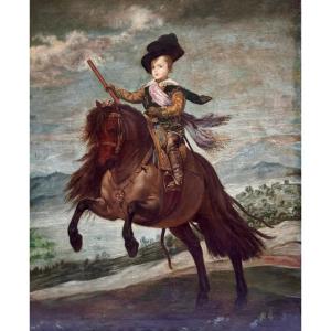 Large 19th-century Canvas, Equestrian Portrait Of Prince Baltasar Carlos
