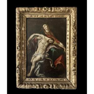 17th-century Pietà On Copper In Its Original Frame 