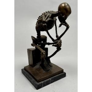 Vanité Or Rodin's Thinker Revisited, Bronze Sculpture