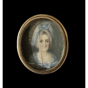 Portrait Miniature Of A Woman In A Lace Bonnet, Late 18th Century