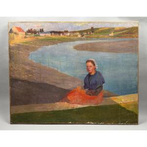 A Young Breton Woman By The Estuary In The Early 20th Century