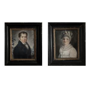 A Pair Of Pastel Portraits Of A Bourgeois Couple