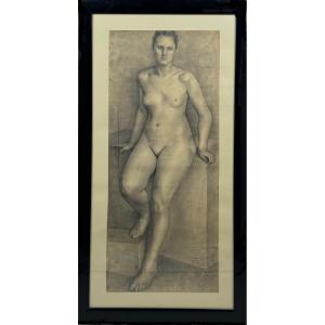 Seated Nude Woman, Large Graphite Drawing, 1943.