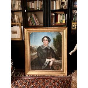Grand portrait au pastel d’une dame de qualité , signé Louis Charles Arsène