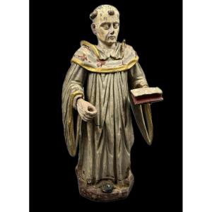 Saint Dominique en chêne polychrome époque XVIIIème