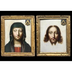 The Virgin Mary And Jesus, Oil On Wood, 18th Century