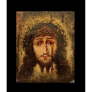Petit objet de dévotion double face sur cuivre , Ecce homo et Saint en Prière 17ème