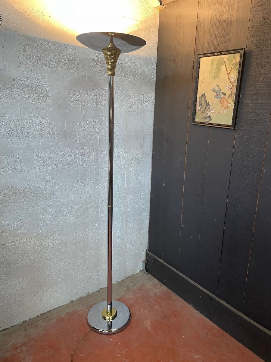 Lampadaire Ministériel En Métal Chromé Et Laiton De Drummond, 1970