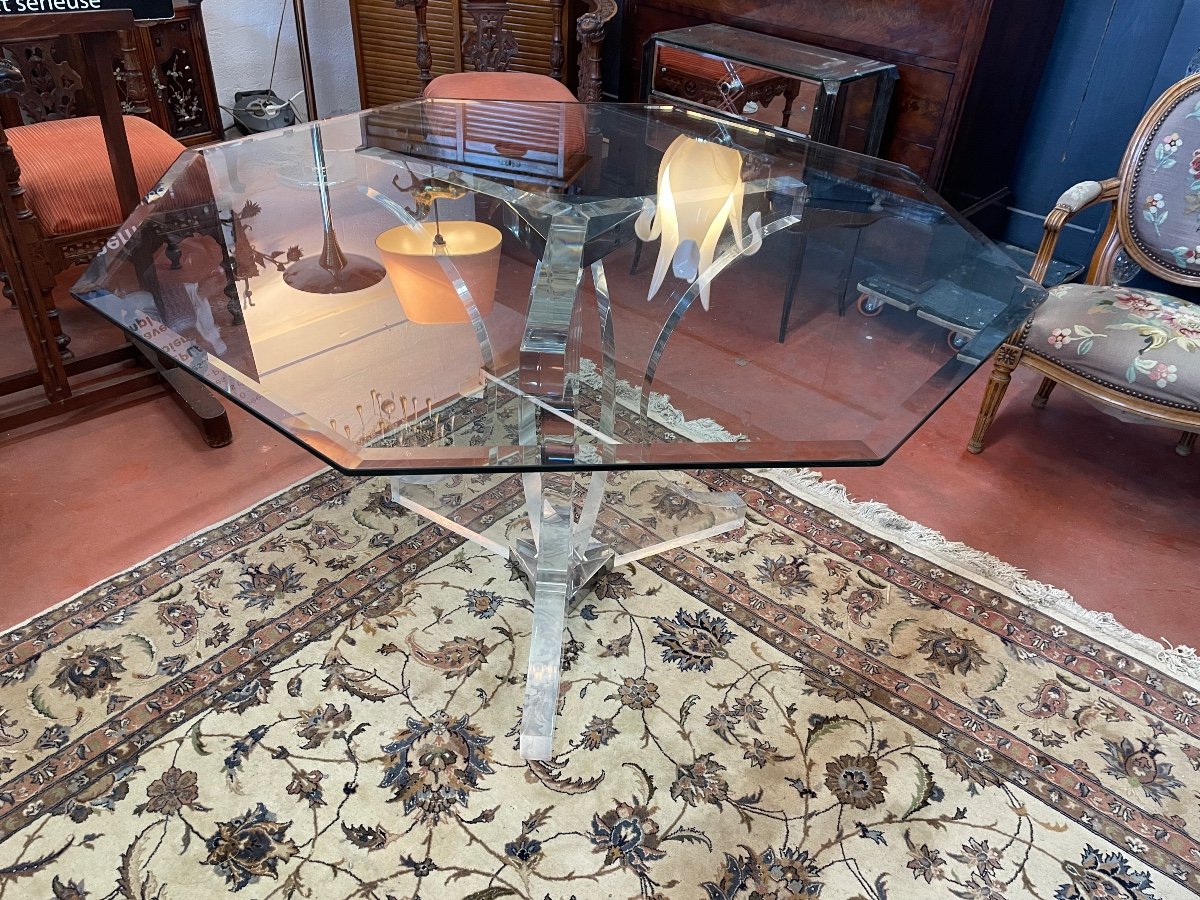Table Tripode En Altuglas avec plateau en verre octogonal 