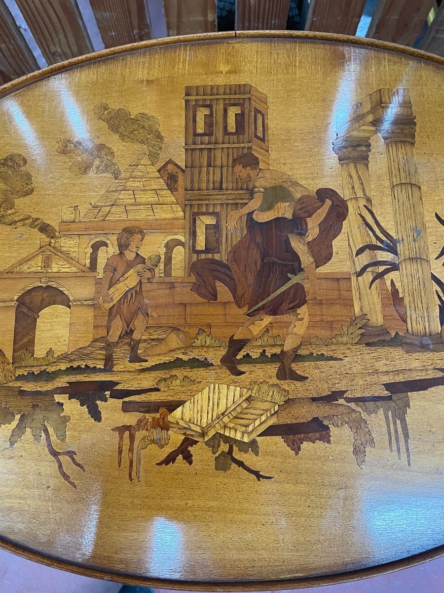 Marquetry Center Table With Pull Tab -photo-3