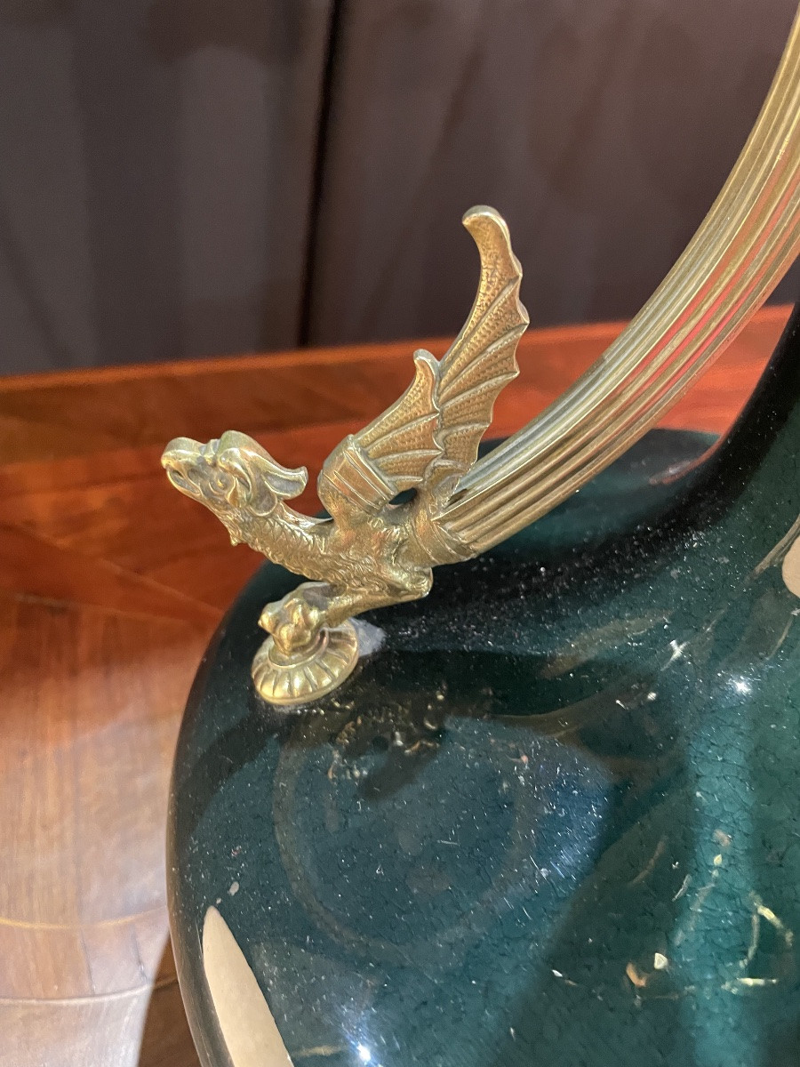Pair Of Hasselt Majolica Ewers With Gilt Bronze Mounting -photo-4