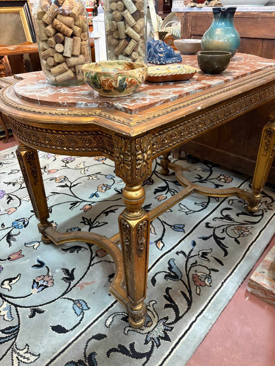 Table de milieu à croisillons en bois doré, style Louis XVI -photo-4