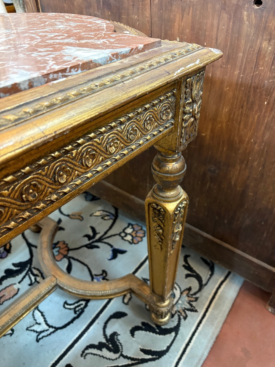 Table de milieu à croisillons en bois doré, style Louis XVI -photo-3