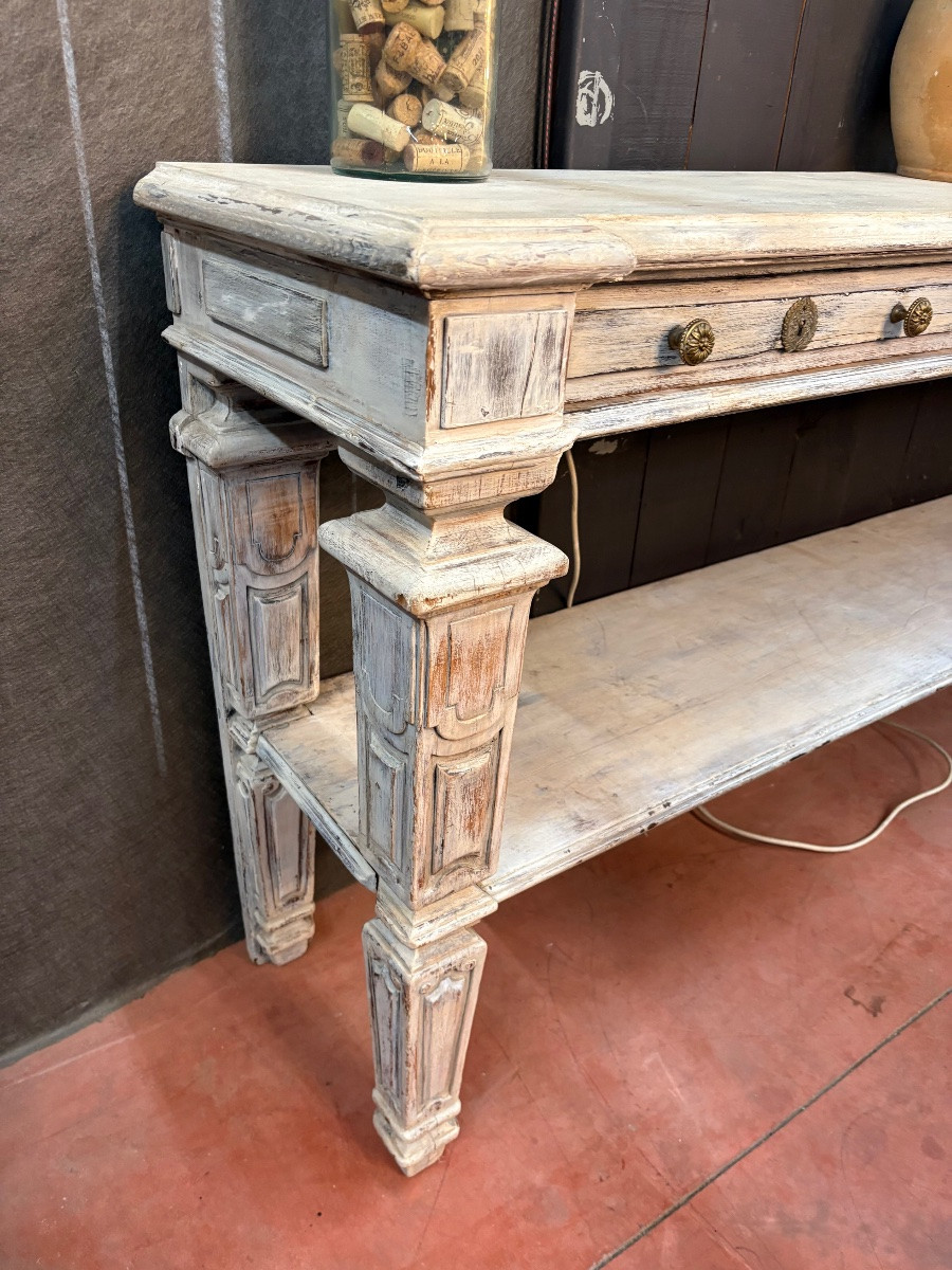 Directoire Style Console Table In Cerused Solid Oak – 19th Century – Three Drawers – Beautiful Patina-photo-2