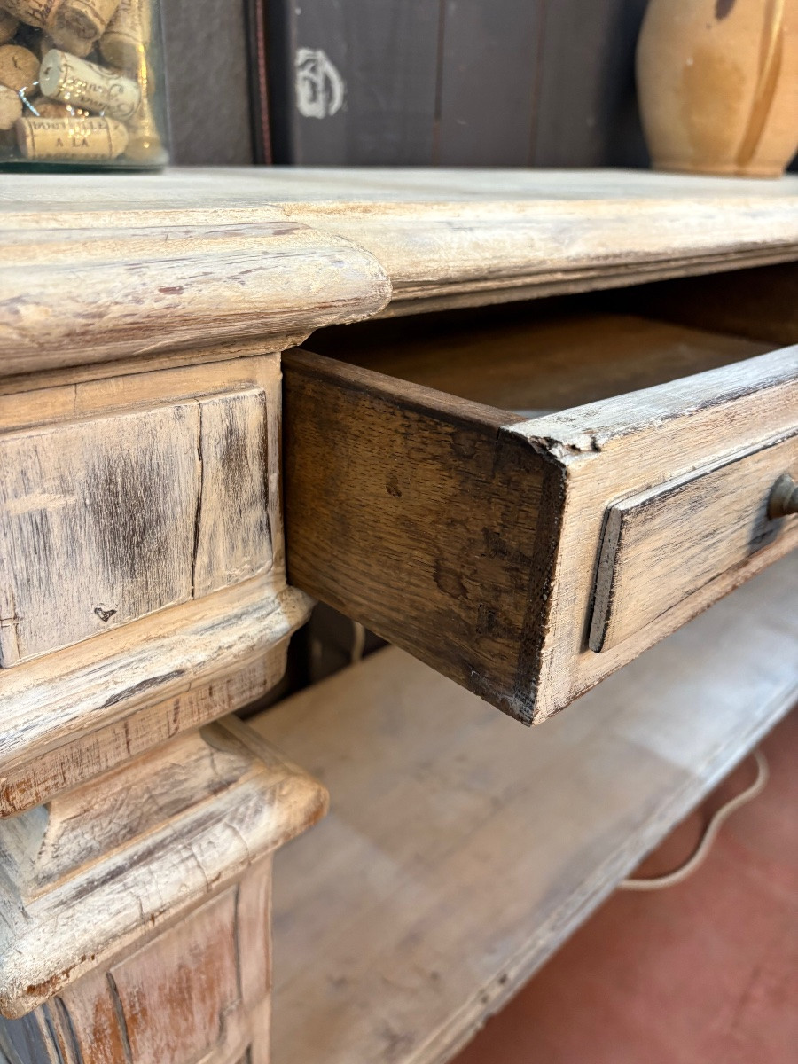 Directoire Style Console Table In Cerused Solid Oak – 19th Century – Three Drawers – Beautiful Patina-photo-4