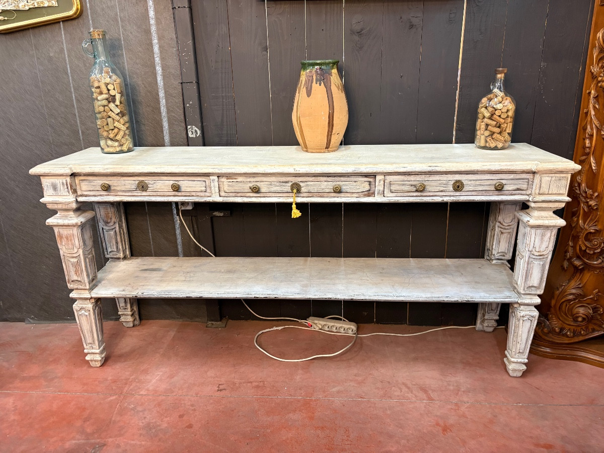 Directoire Style Console Table In Cerused Solid Oak – 19th Century – Three Drawers – Beautiful Patina
