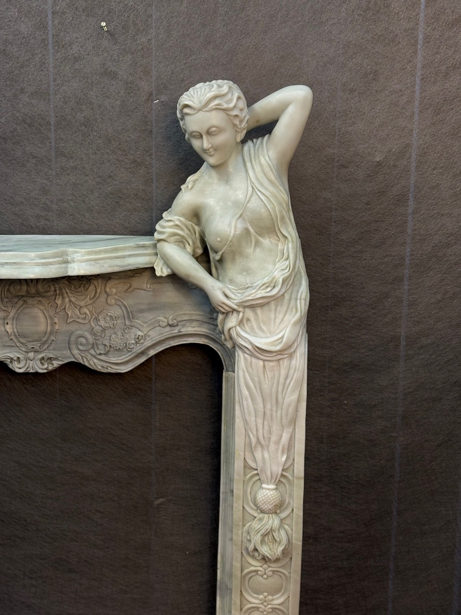 Cheminée au cariatides en marbre de Carrare Style Art Nouveau -photo-2