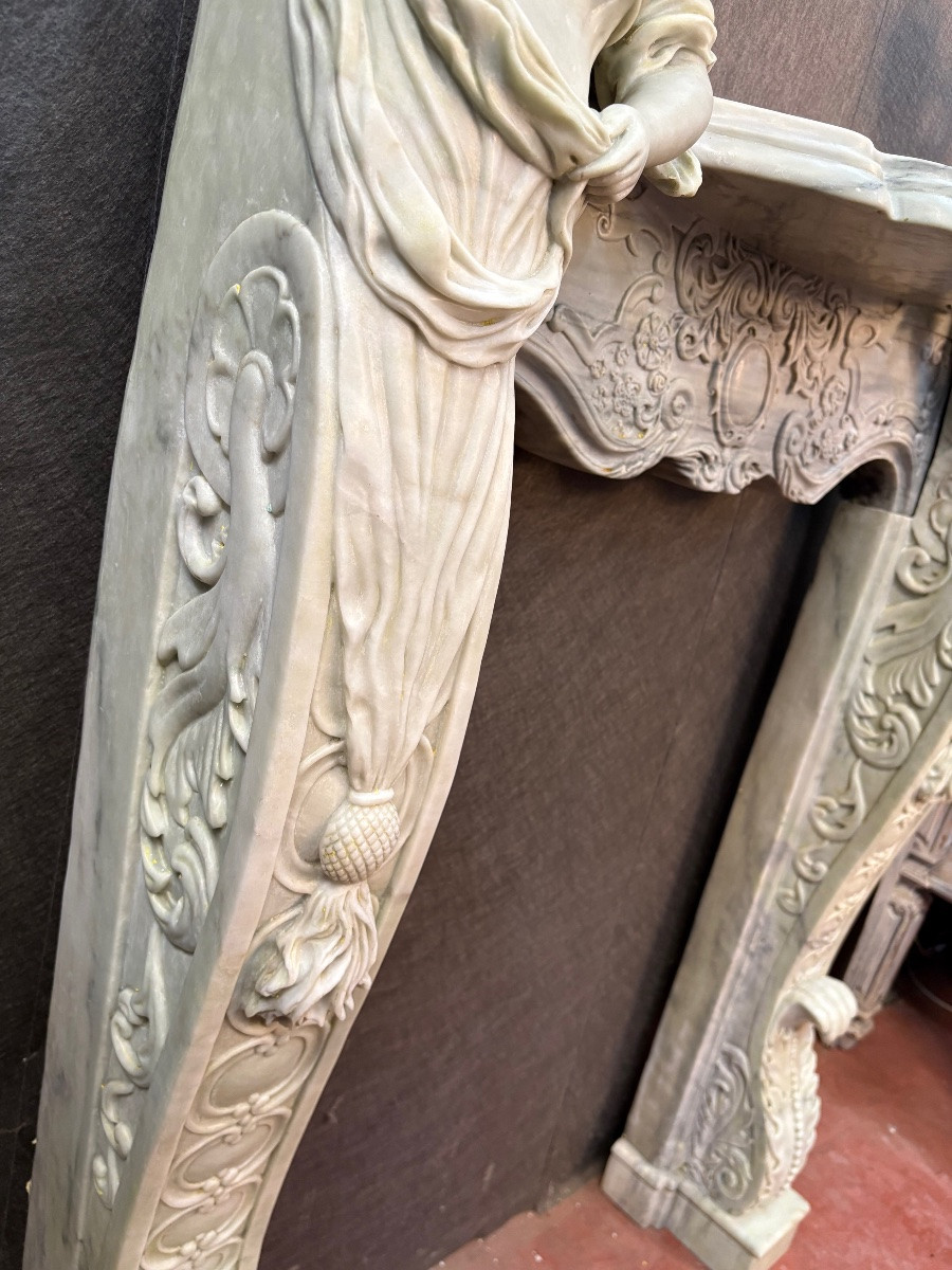 Cheminée au cariatides en marbre de Carrare Style Art Nouveau -photo-6
