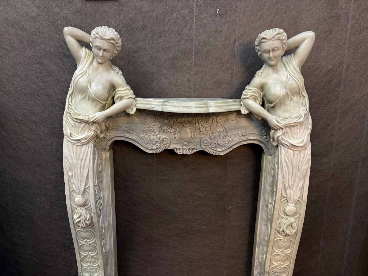 Cheminée au cariatides en marbre de Carrare Style Art Nouveau -photo-8