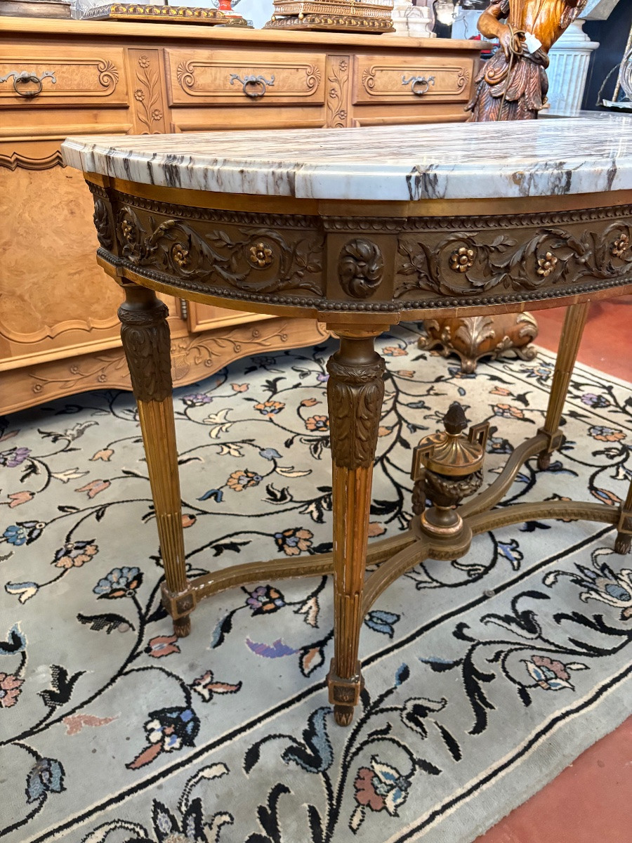 Louis XVI Style Console In Carved Wood And Gilded Stucco, Medici Vase Stretcher, Ma Top-photo-3