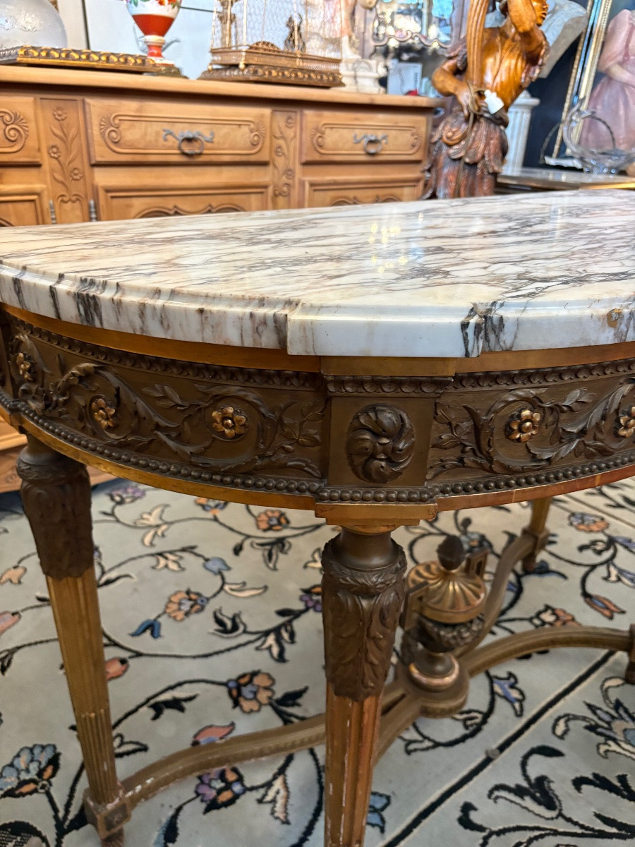 Louis XVI Style Console In Carved Wood And Gilded Stucco, Medici Vase Stretcher, Ma Top-photo-4