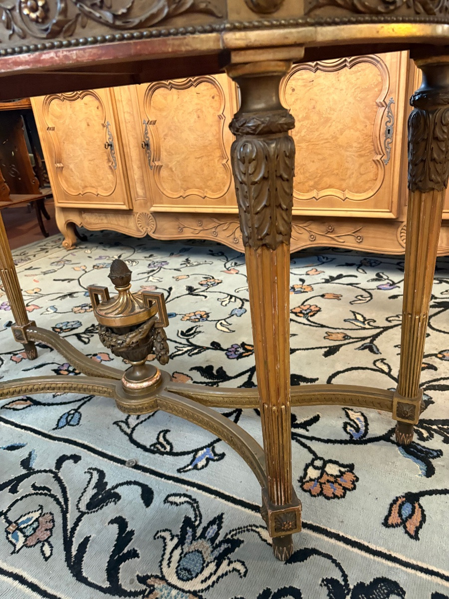 Louis XVI Style Console In Carved Wood And Gilded Stucco, Medici Vase Stretcher, Ma Top-photo-3