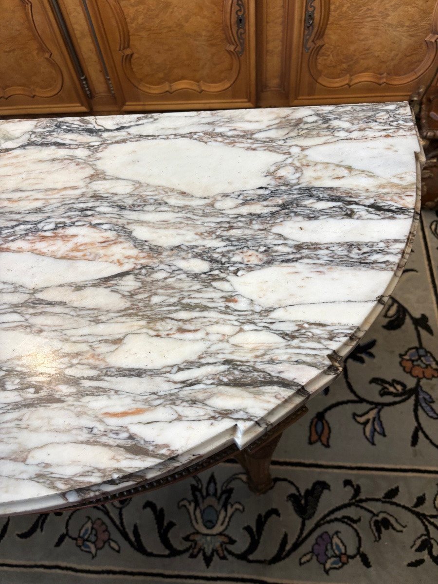 Louis XVI Style Console In Carved Wood And Gilded Stucco, Medici Vase Stretcher, Ma Top-photo-5