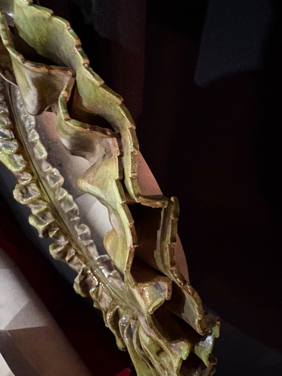 Green Glazed Ceramic Mirror, Attributed To Fausto Melotti, Circa 1950 Elegant Mura Mirror-photo-2