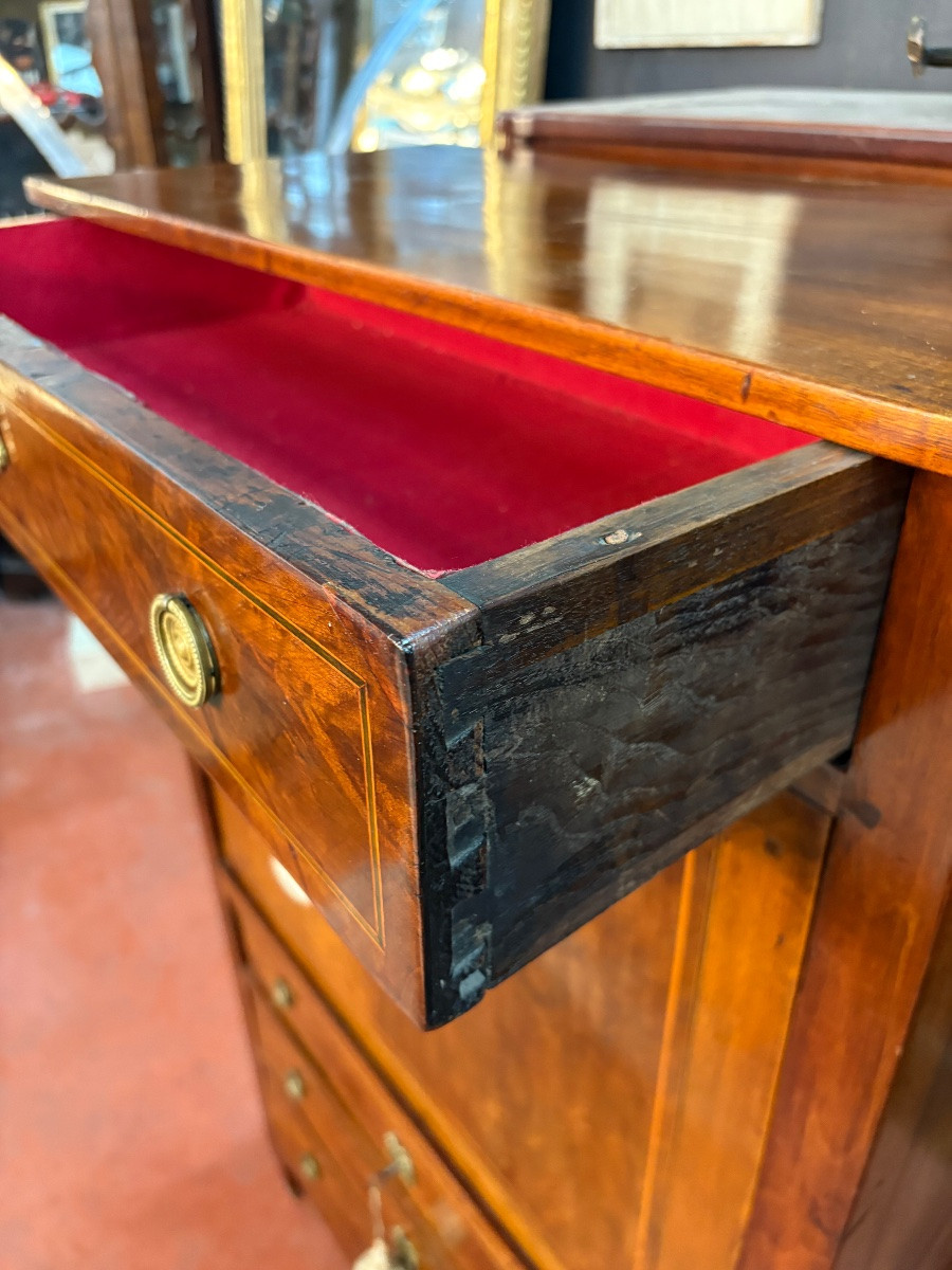 Secrétaire en noyer d’époque Louis XVI à abattant, avec intérieur à secrets et cuir vert-photo-4
