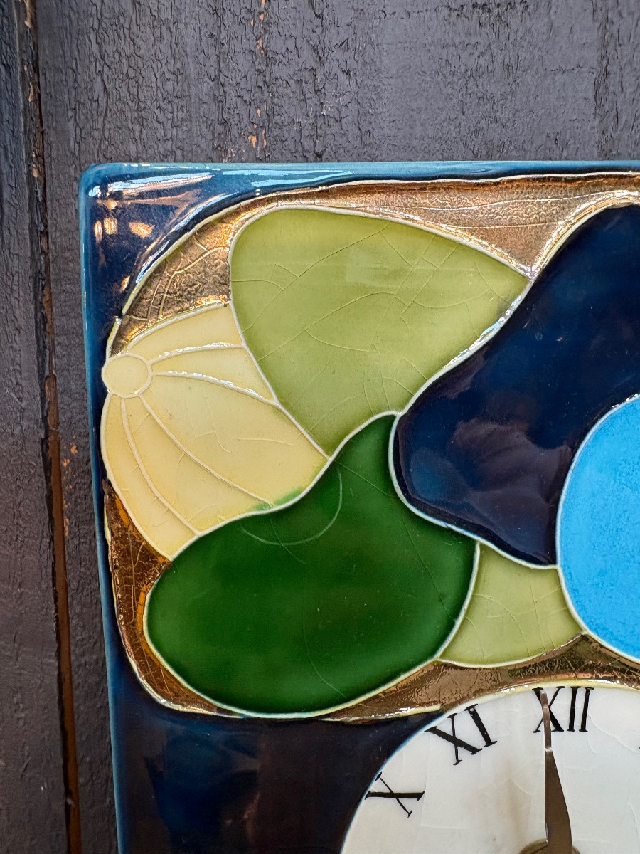 Enameled Stamped Earthenware Wall Clock - Mithé Espelt (1923-2020)-photo-3