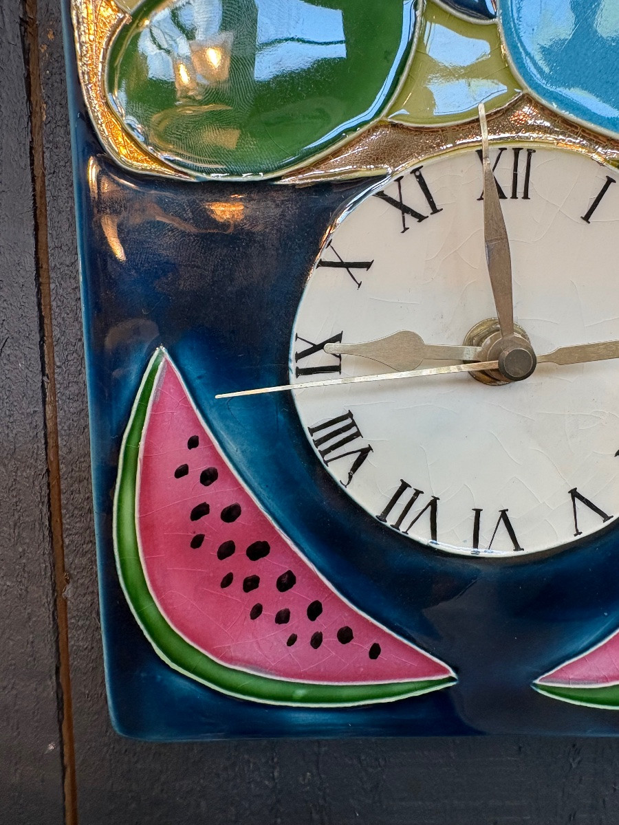 Enameled Stamped Earthenware Wall Clock - Mithé Espelt (1923-2020)-photo-4