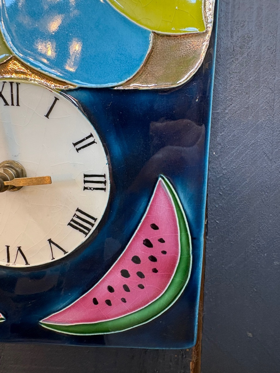 Enameled Stamped Earthenware Wall Clock - Mithé Espelt (1923-2020)-photo-1