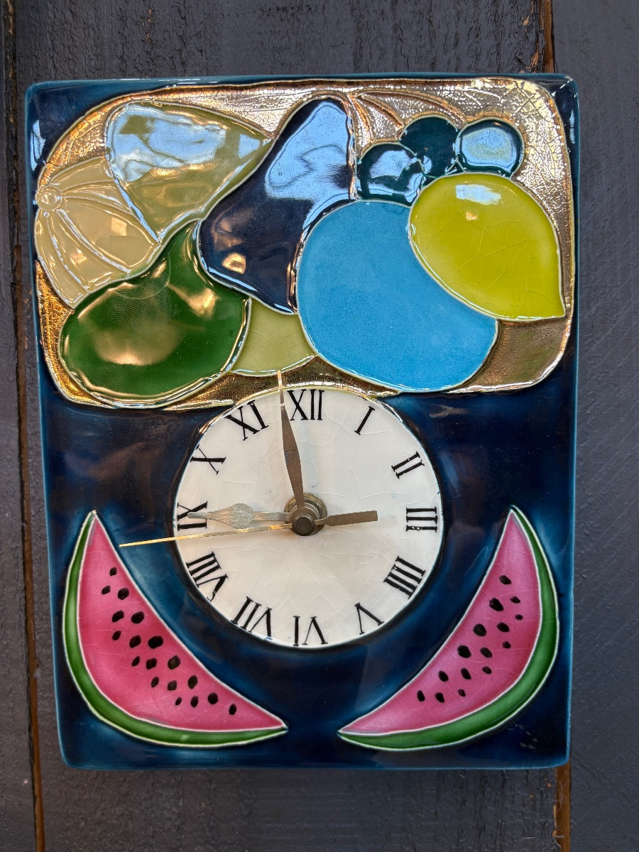 Enameled Stamped Earthenware Wall Clock - Mithé Espelt (1923-2020)