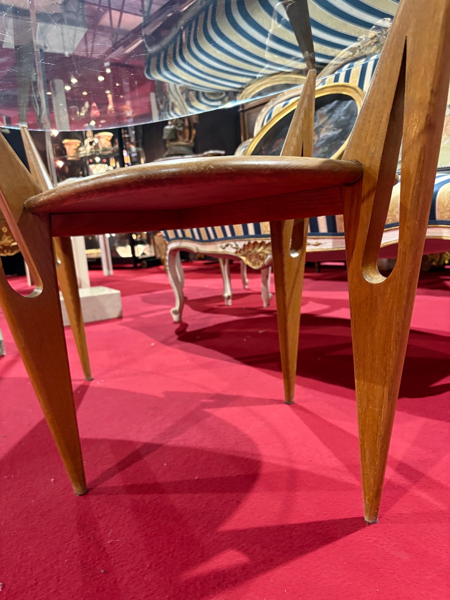 Table basse italienne de style Cesare Lacca – Bois, cuir et verre – Années 1950/1960-photo-2