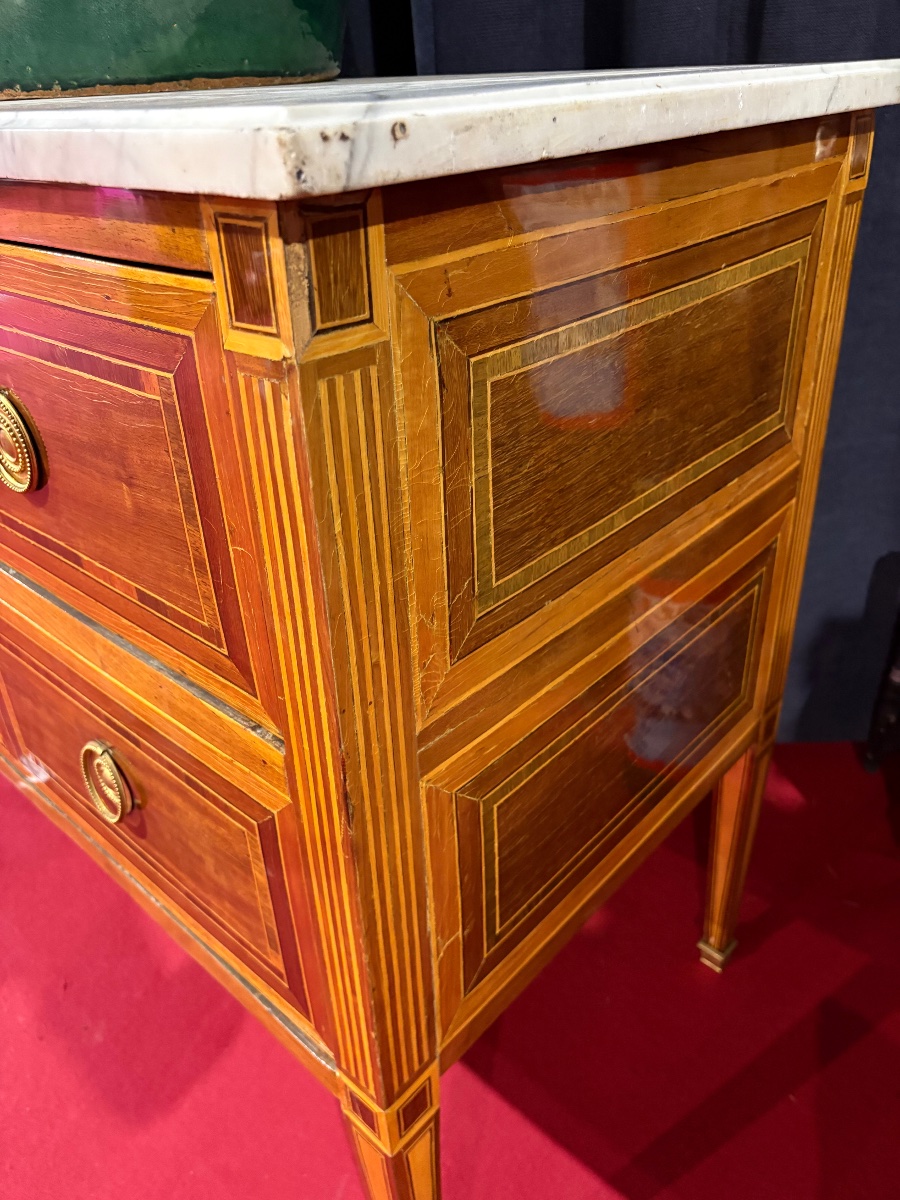Paire de commodes sauteuse de style Louis XVI, probablement italiennes, XIXᵉ siècle-photo-2