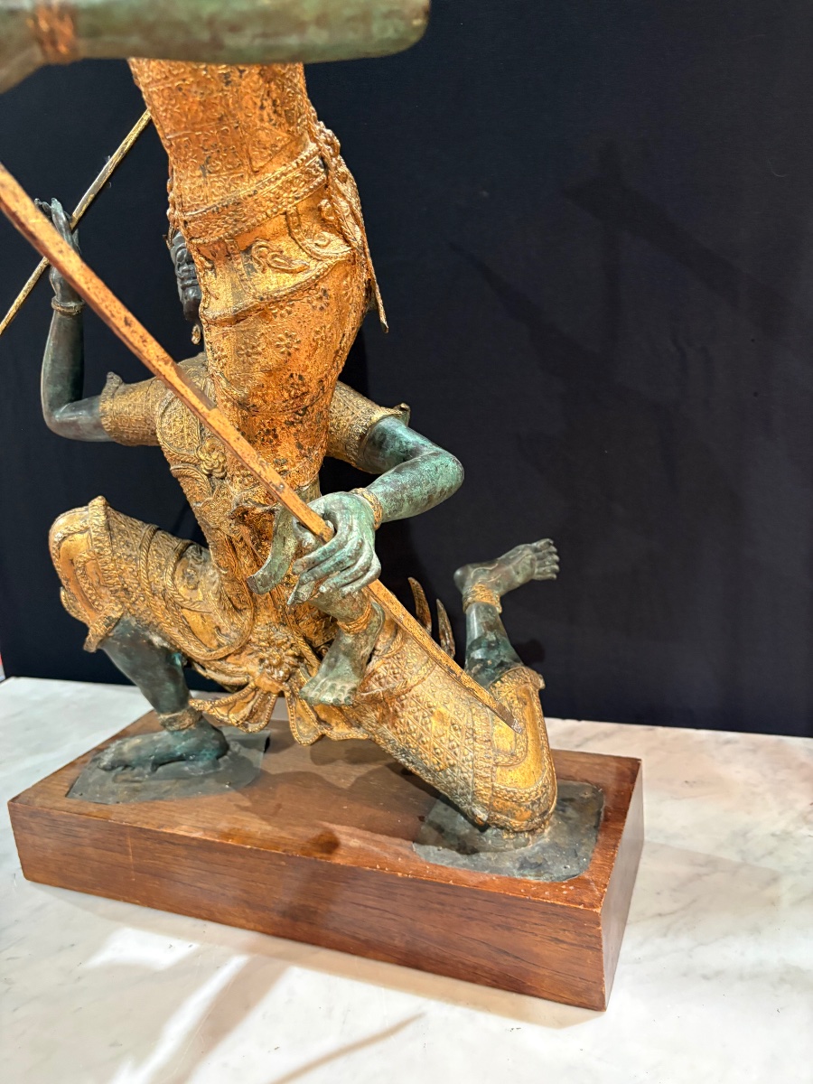 Bronze Sculpture With A Brown And Gold Patina – Scene From The Ramakien – Thailand, 20th Century-photo-2