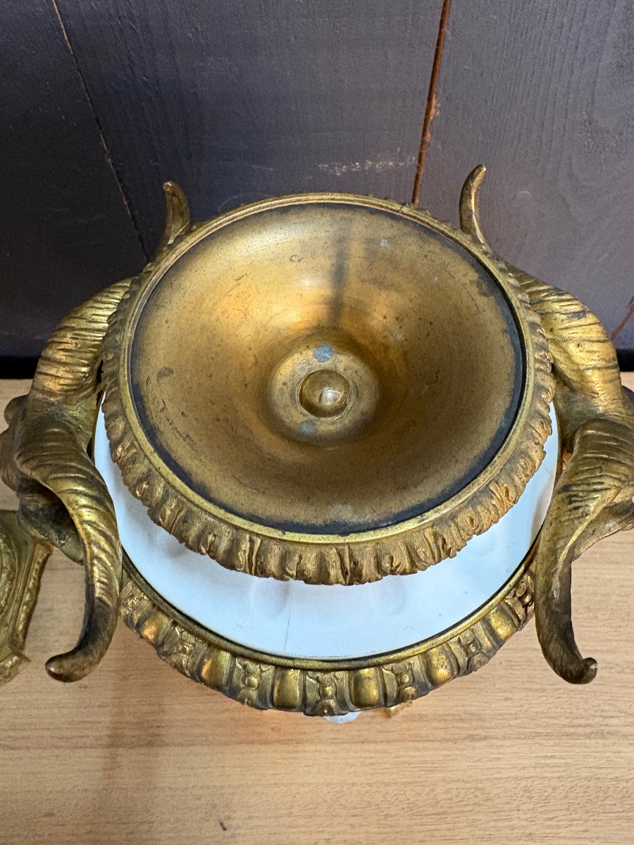 Pair Of Bisque And Gilded Bronze Amphorae Decorated With Cherubs And Ram's Heads -photo-4