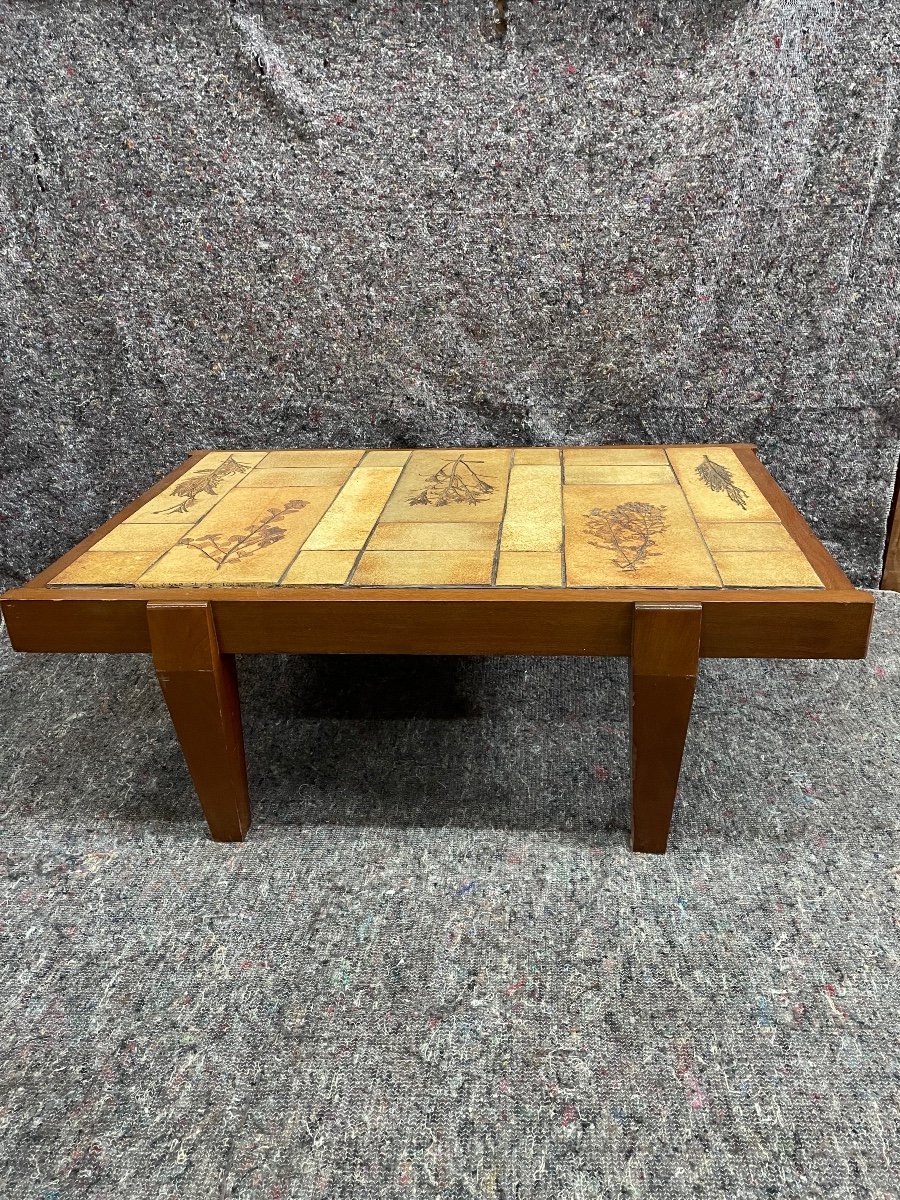 Table Basse En Bois Et Céramique De Roger Capron