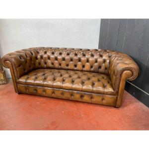 Chesterfield Sofa In Tan Leather 