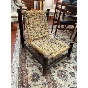 Low Armchair In Wood And Rope Audoux Et Minet 