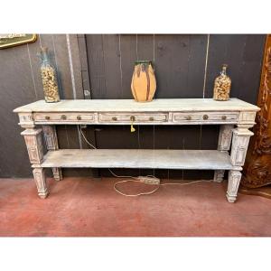 Directoire Style Console Table In Cerused Solid Oak – 19th Century – Three Drawers – Beautiful Patina