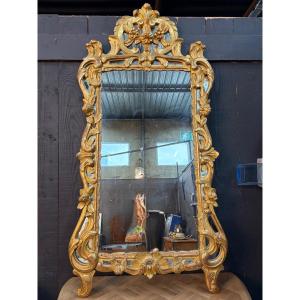Large Gilded Wood Regency Provençal-style Pedestal Mirror With Parecloses
