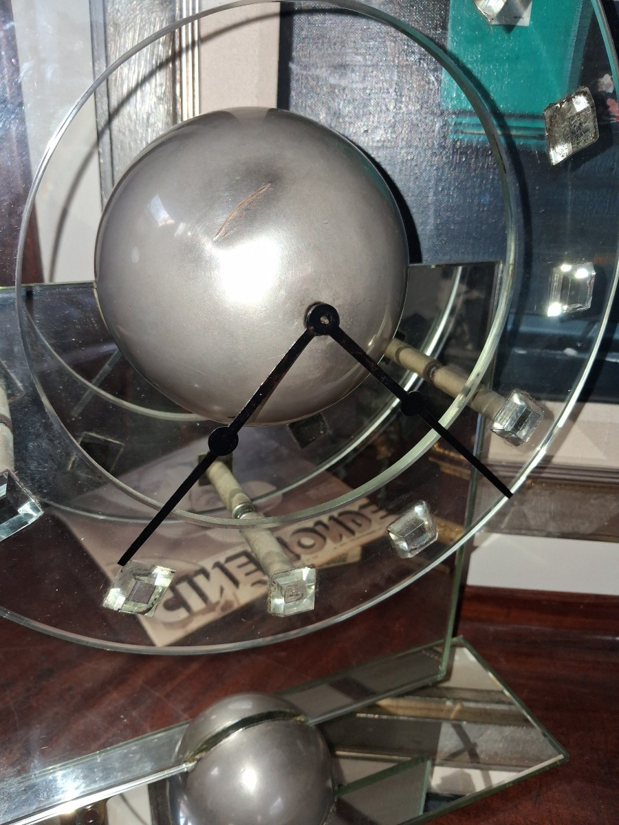 "La pendule à miroir" Pendule moderniste vers 1930 par Jean Tranchant-photo-3
