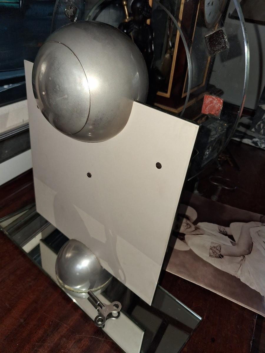 "La pendule à miroir" Pendule moderniste vers 1930 par Jean Tranchant-photo-4