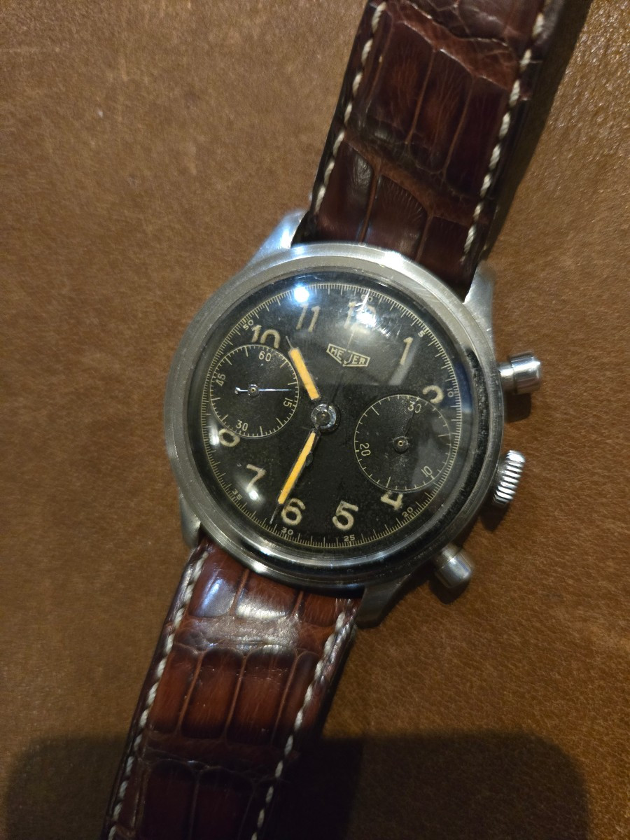 Heuer Chronograph Watch Circa 1940 Black Dial